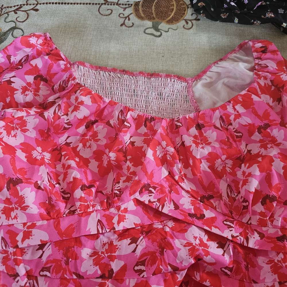 SHEIN Pink Floral Ruffle Top Romper.  Ruffle around bottom.